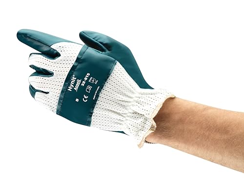 Ansell Hynit 32-815 Öl abweisende Handschuhe, Mechanikschutz, Blau, Größe 7.5 (12 Paar pro Beutel) von Ansell