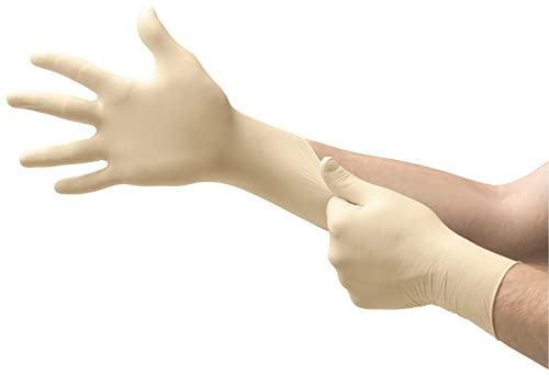 Ansell MicroFlex 63-864 Latex Einweghandschuhe Puderfrei, Professionelle Schutzhandschuhe mit Texturierte Fingerspitzen, Lebensmittel Einmalhandschuhe, Weiß, Größe L (100 Handschuhe) von Ansell