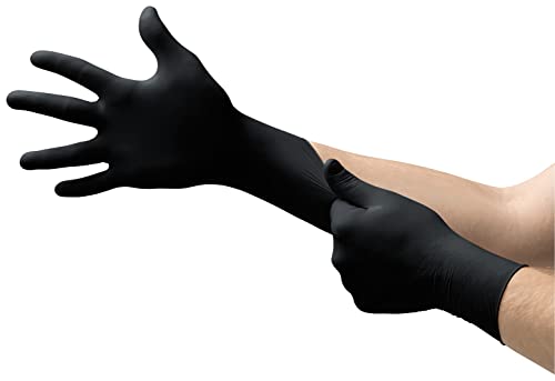 Ansell MicroFlex 93-852 Einmalhandschuhe Latexfreie, Schwarz Nitrilhandschuhe Puderfrei, Chemikalien-Schutzhandschuhe, Mechaniker Handschuhe, Schwarze Handschuhe S (100 Stück) von Ansell