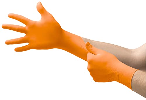 Ansell MicroFlex 93-856 Nitril Einweghandschuhe Puderfrei, Professionelle Schutzhandschuhe für Industrie und Mechanik, Chemikalienschutz Einmalhandschuhe, Orang, Größe M (100 Handschuhe) von Ansell
