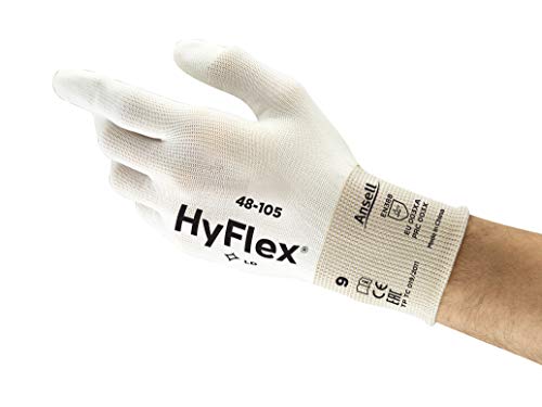 Sensilite Ansell HyFlex 48-105 Arbeitshandschuhe, Mechanikschutz, Schnittschutz, Industrie und Mechaniker Handschuhe, Montagehandschuh, Damen Herren, Waschbar, Weiß, Größe L (12 Paar) von Sensilite