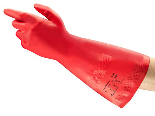 Solvex Ansell AlphaTec 37-900 Nitril-Arbeitshandschuhe, Chemie-Handschuh Säurefest, Industrie Chemikalien und Lebensmitteln, Latexfrei, Damen Herren, Rot, Größe L (12 Paar) von Solvex