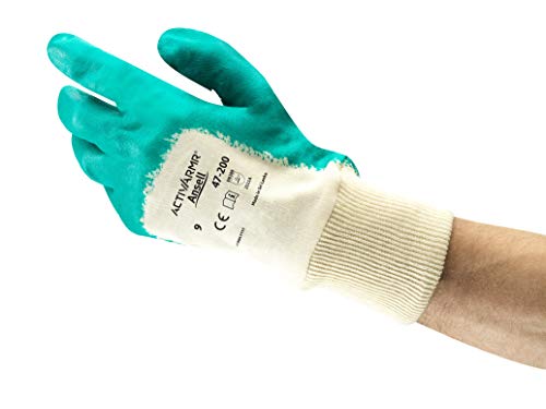 Ansell ActivArmr 47-200 Arbeitshandschuhe, Schnittfestigkeit und Ölbeständigkeit Nitrilbeschichtung, Spezialausführung für Arbeiten mit hohen Belastungen, Größe L (12 Paar) von Ansell