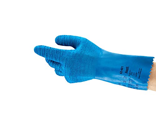 Ansell VersaTouch 62-401 Naturgummilatex Handschuhe, Chemikalien- und Flüssigkeitsschutz, Blau, Größe 9 (6 Paar pro Beutel) von Ansell