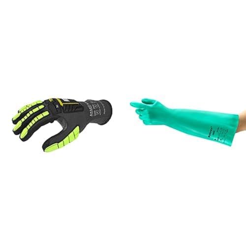Ringers R840 Arbeitshandschuhe, Rutschfeste Nitril-Beschichtung,Schwarz, Größe XL (4 Paar) + AlphaTec 37-185 Nitril-Arbeitshandschuhe, Industrie Chemikalien und Lebensmitteln, Grün, Größe XL (1 Paar) von Ansell