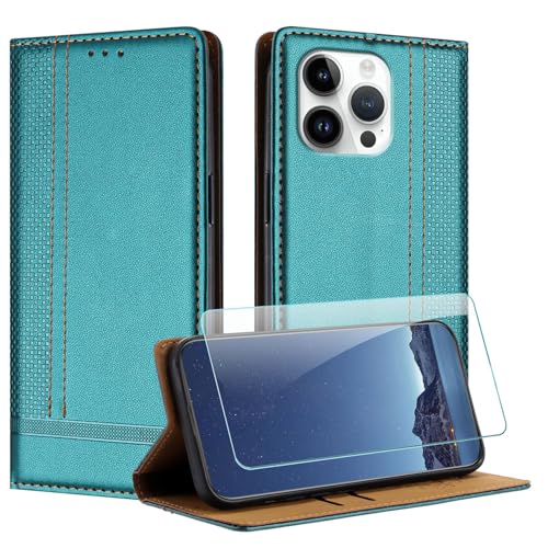 Anshow AS für iPhone 16 Pro Lederhülle mit Panzerfolie, Retrostil: Multifunktional Hülle mit 2 Kartenfach, Wallet Klapphülle Magnet Klappbar Stoßfeste Handyhülle Flip Case Tasche PU, Grün Anshow AS für iPhone 16 Pro Lederhülle mit Panzerfolie, Retrostil: Multifunktional Hülle mit 2 Kartenfach, Wallet Klapphülle Magnet Klappbar Stoßfeste Handyhülle Flip Case Tasche PU, Grün von Anshow
