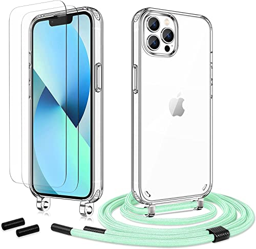 Anshow Handykette für iPhone 12 Pro Max Hülle mit Band + 2 Schutzfolie, Robust Necklace Extrem Stoßfest Handyhülle iPhone 12 Pro Max Case Transparent Schutzhülle zum Umhängeband Abnehmbar, LightGreen Anshow Handykette für iPhone 12 Pro Max Hülle mit Band + 2 Schutzfolie, Robust Necklace Extrem Stoßfest Handyhülle iPhone 12 Pro Max Case Transparent Schutzhülle zum Umhängeband Abnehmbar, LightGreen von Anshow