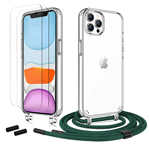 Anshow Handykette für iPhone 13 Pro Hülle mit Band + 2 Schutzfolie, Robust Necklace Extrem Stoßfest Handyhülle iPhone 13 Pro Case Transparent Schutzhülle zum Umhängeband Abnehmbar, Alpingrün Anshow Handykette für iPhone 13 Pro Hülle mit Band + 2 Schutzfolie, Robust Necklace Extrem Stoßfest Handyhülle iPhone 13 Pro Case Transparent Schutzhülle zum Umhängeband Abnehmbar, Alpingrün von Anshow