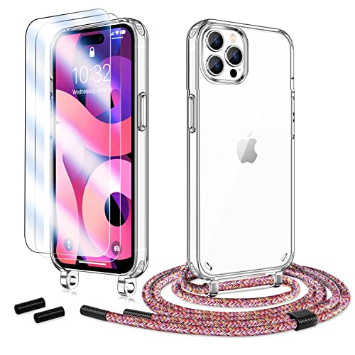 Anshow Handykette für iPhone 15 Pro Max Hülle mit Band + 2 Schutzfolie, Robust Necklace Extrem Stoßfest Handyhülle iPhone 15 Pro Max Case Transparent Schutzhülle zum Umhängeband Abnehmbar, Regenbogen Anshow Handykette für iPhone 15 Pro Max Hülle mit Band + 2 Schutzfolie, Robust Necklace Extrem Stoßfest Handyhülle iPhone 15 Pro Max Case Transparent Schutzhülle zum Umhängeband Abnehmbar, Regenbogen von Anshow