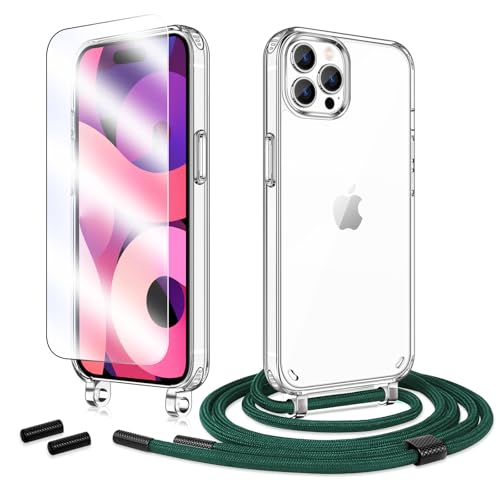Anshow Handykette für iPhone 16 Pro Hülle mit Band + 1 Schutzfolie, Robust Necklace Extrem Stoßfest Handyhülle iPhone 16 Pro Case Transparent Schutzhülle zum Umhängeband Abnehmbar, Alpingrün Anshow Handykette für iPhone 16 Pro Hülle mit Band + 1 Schutzfolie, Robust Necklace Extrem Stoßfest Handyhülle iPhone 16 Pro Case Transparent Schutzhülle zum Umhängeband Abnehmbar, Alpingrün von Anshow