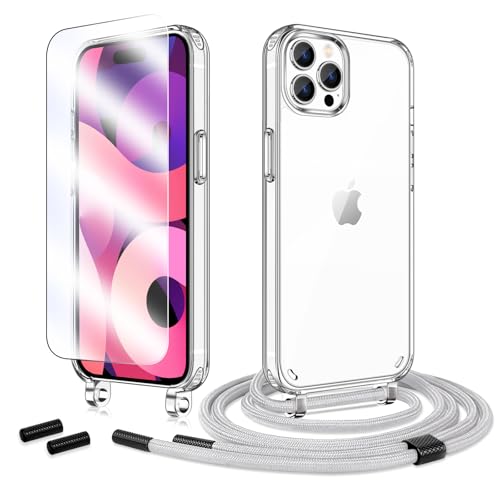 Anshow Handykette für iPhone 16 Pro Hülle mit Band + 1 Schutzfolie, Robust Necklace Extrem Stoßfest Handyhülle iPhone 16 Pro Case Transparent Schutzhülle zum Umhängeband Abnehmbar, Grau Anshow Handykette für iPhone 16 Pro Hülle mit Band + 1 Schutzfolie, Robust Necklace Extrem Stoßfest Handyhülle iPhone 16 Pro Case Transparent Schutzhülle zum Umhängeband Abnehmbar, Grau von Anshow