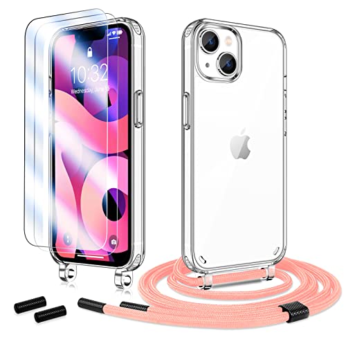 Anshow Hülle mit Band für iPhone 14 Plus, Handykette iPhone 14 Plus Hülle + 2 Schutzfolie, Stoßfest iPhone 14 Plus Case mit Handyband zum Umhängen, Clear iPhone 14 Plus Handyhülle mit Kette Rosa Anshow Hülle mit Band für iPhone 14 Plus, Handykette iPhone 14 Plus Hülle + 2 Schutzfolie, Stoßfest iPhone 14 Plus Case mit Handyband zum Umhängen, Clear iPhone 14 Plus Handyhülle mit Kette Rosa von Anshow