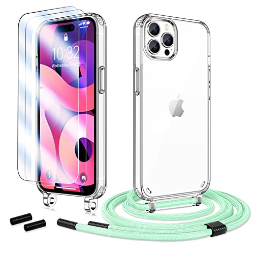 Anshow Hülle mit Band für iPhone 14 Pro Max, Handykette iPhone 14 Pro Max Hülle + 2 Schutzfolie, Stoßfest iPhone 14 Pro Max Case mit Handyband zum Umhängen, Clear Handyhülle mit Kette LightGreen Anshow Hülle mit Band für iPhone 14 Pro Max, Handykette iPhone 14 Pro Max Hülle + 2 Schutzfolie, Stoßfest iPhone 14 Pro Max Case mit Handyband zum Umhängen, Clear Handyhülle mit Kette LightGreen von Anshow