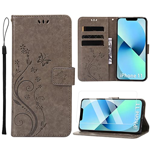 Anshow Lederhülle mit iPhone 11 Hülle und Schutzfolie, Handyhülle für iPhone 11, Flip Wallet Hülle Leder Tasche Schutzhülle, Grau Anshow Lederhülle mit iPhone 11 Hülle und Schutzfolie, Handyhülle für iPhone 11, Flip Wallet Hülle Leder Tasche Schutzhülle, Grau von Anshow