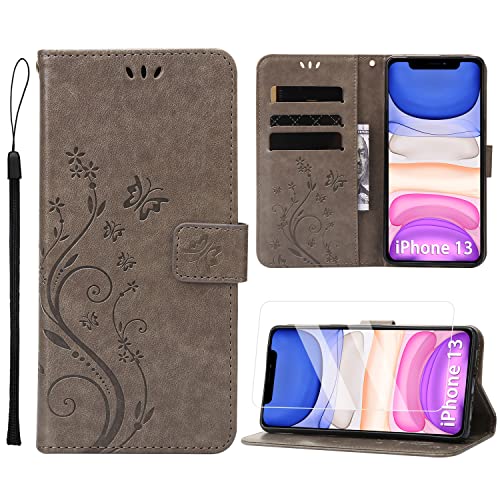 Anshow Lederhülle mit iPhone 13 Hülle und Schutzfolie, Handyhülle für iPhone 13, Flip Wallet Hülle Leder Tasche Schutzhülle, Grau Anshow Lederhülle mit iPhone 13 Hülle und Schutzfolie, Handyhülle für iPhone 13, Flip Wallet Hülle Leder Tasche Schutzhülle, Grau von Anshow