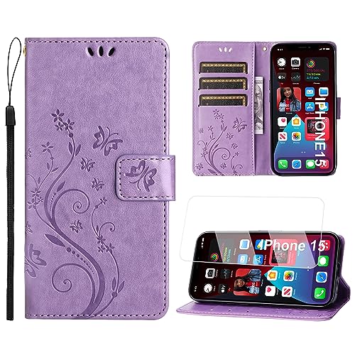 Anshow Lederhülle mit iPhone 15 Hülle und Schutzfolie, Handyhülle für iPhone 15, Flip Wallet Hülle Leder Tasche Schutzhülle, Helles Lila Anshow Lederhülle mit iPhone 15 Hülle und Schutzfolie, Handyhülle für iPhone 15, Flip Wallet Hülle Leder Tasche Schutzhülle, Helles Lila von Anshow