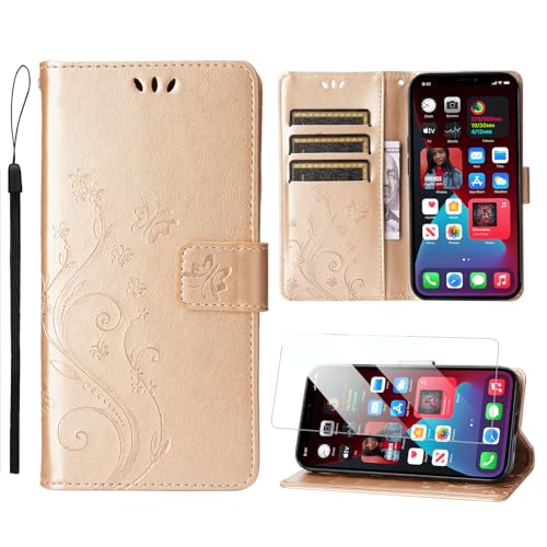 Anshow Lederhülle mit iPhone 15 Pro Hülle und Schutzfolie, Handyhülle für iPhone 15 Pro, Flip Wallet Hülle Leder Tasche Schutzhülle, Golden Anshow Lederhülle mit iPhone 15 Pro Hülle und Schutzfolie, Handyhülle für iPhone 15 Pro, Flip Wallet Hülle Leder Tasche Schutzhülle, Golden von Anshow