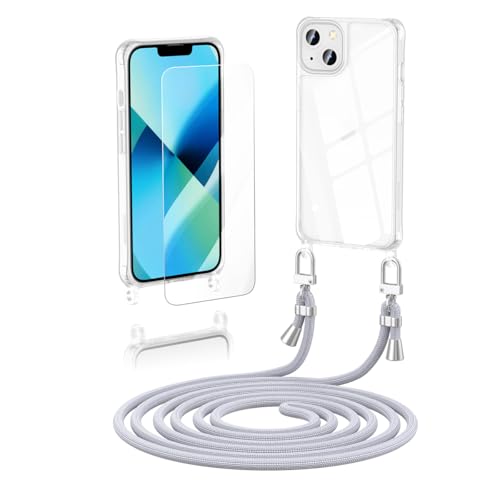 Anshow Verbesserte Handykette für iPhone 13 Hülle mit Band + 1 Schutzfolie, Necklace Stoßfest Handyhülle iPhone 13 Case Transparent Schutzhülle zum Umhängeband Abnehmbar, Silber Anshow Verbesserte Handykette für iPhone 13 Hülle mit Band + 1 Schutzfolie, Necklace Stoßfest Handyhülle iPhone 13 Case Transparent Schutzhülle zum Umhängeband Abnehmbar, Silber von Anshow