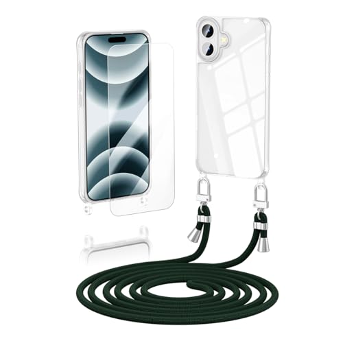 Anshow Verbesserte Handykette für iPhone 16 Plus Hülle mit Band + 1 Schutzfolie, Necklace Stoßfest Handyhülle iPhone 16 Plus Case Transparent Schutzhülle zum Umhängeband Abnehmbar, Dunkelgrün Anshow Verbesserte Handykette für iPhone 16 Plus Hülle mit Band + 1 Schutzfolie, Necklace Stoßfest Handyhülle iPhone 16 Plus Case Transparent Schutzhülle zum Umhängeband Abnehmbar, Dunkelgrün von Anshow