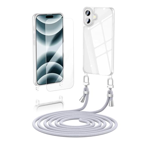 Anshow Verbesserte Handykette für iPhone 16 Plus Hülle mit Band + 1 Schutzfolie, Necklace Stoßfest Handyhülle iPhone 16 Plus Case Transparent Schutzhülle zum Umhängeband Abnehmbar, Silber Anshow Verbesserte Handykette für iPhone 16 Plus Hülle mit Band + 1 Schutzfolie, Necklace Stoßfest Handyhülle iPhone 16 Plus Case Transparent Schutzhülle zum Umhängeband Abnehmbar, Silber von Anshow