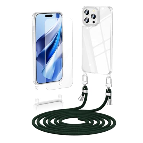 Anshow Verbesserte Handykette für iPhone 16 Pro Hülle mit Band + 1 Schutzfolie, Necklace Stoßfest Handyhülle iPhone 16 Pro Case Transparent Schutzhülle zum Umhängeband Abnehmbar, Dunkelgrün Anshow Verbesserte Handykette für iPhone 16 Pro Hülle mit Band + 1 Schutzfolie, Necklace Stoßfest Handyhülle iPhone 16 Pro Case Transparent Schutzhülle zum Umhängeband Abnehmbar, Dunkelgrün von Anshow