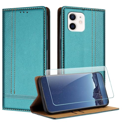 Anshow für iPhone 12 Lederhülle mit Panzerfolie, Retrostil: Multifunktional Hülle mit 2 Kartenfach, Wallet Klapphülle Magnet Klappbar Stoßfeste Handyhülle Flip Case Tasche PU, Grün Anshow für iPhone 12 Lederhülle mit Panzerfolie, Retrostil: Multifunktional Hülle mit 2 Kartenfach, Wallet Klapphülle Magnet Klappbar Stoßfeste Handyhülle Flip Case Tasche PU, Grün von Anshow
