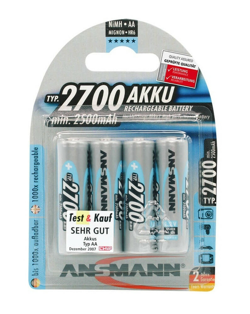 ANSMANN AA, 4er Blister (Nickel-Metallhydrid (NiMH), 2700 mAh, 1,2 Volt) von Ansmann  AG