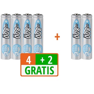 4 + 2 GRATIS: 4 ANSMANN Akkus maxE Micro AAA 800 mAh + GRATIS 2 St. von Ansmann