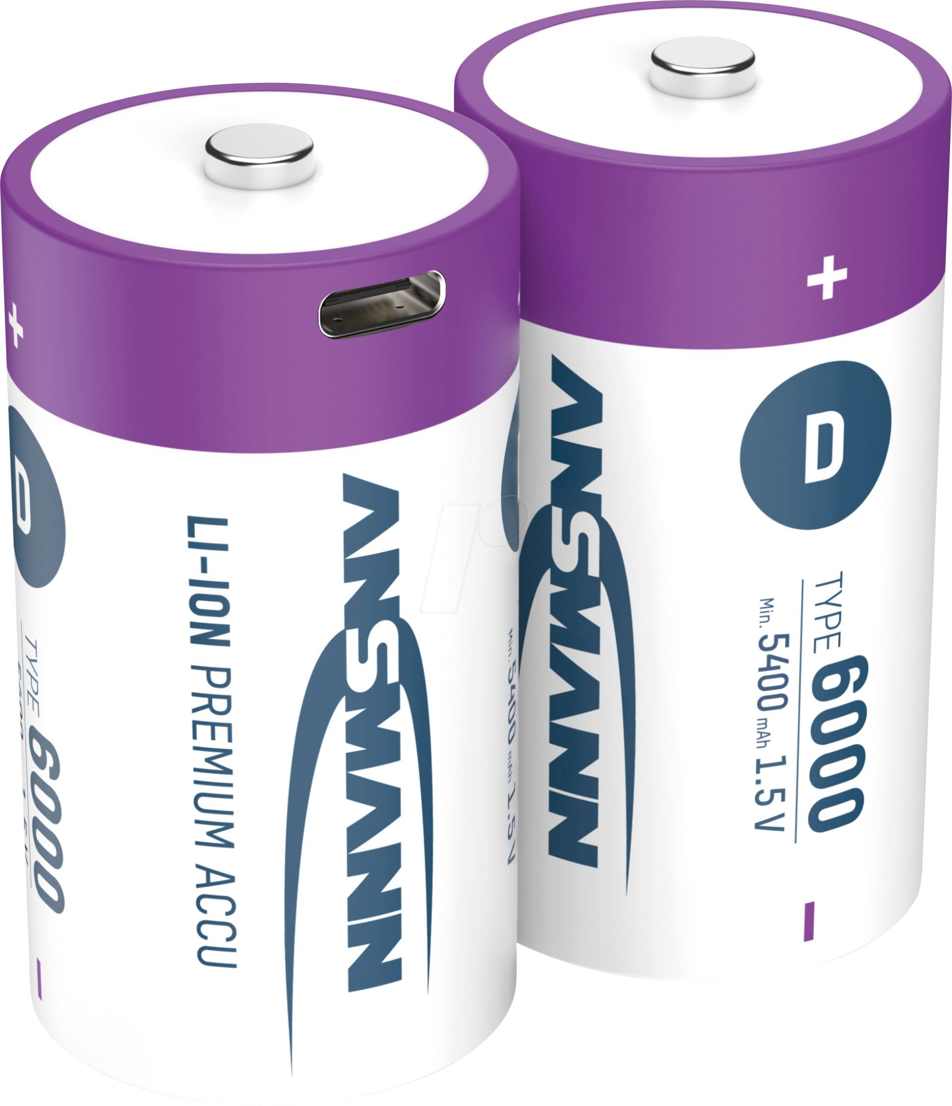 ANS 1314-0005 - Li-Ion-Akku, D (Mono), 1,5 V, 5400 mAh, USB-C, 2er-Pack von Ansmann