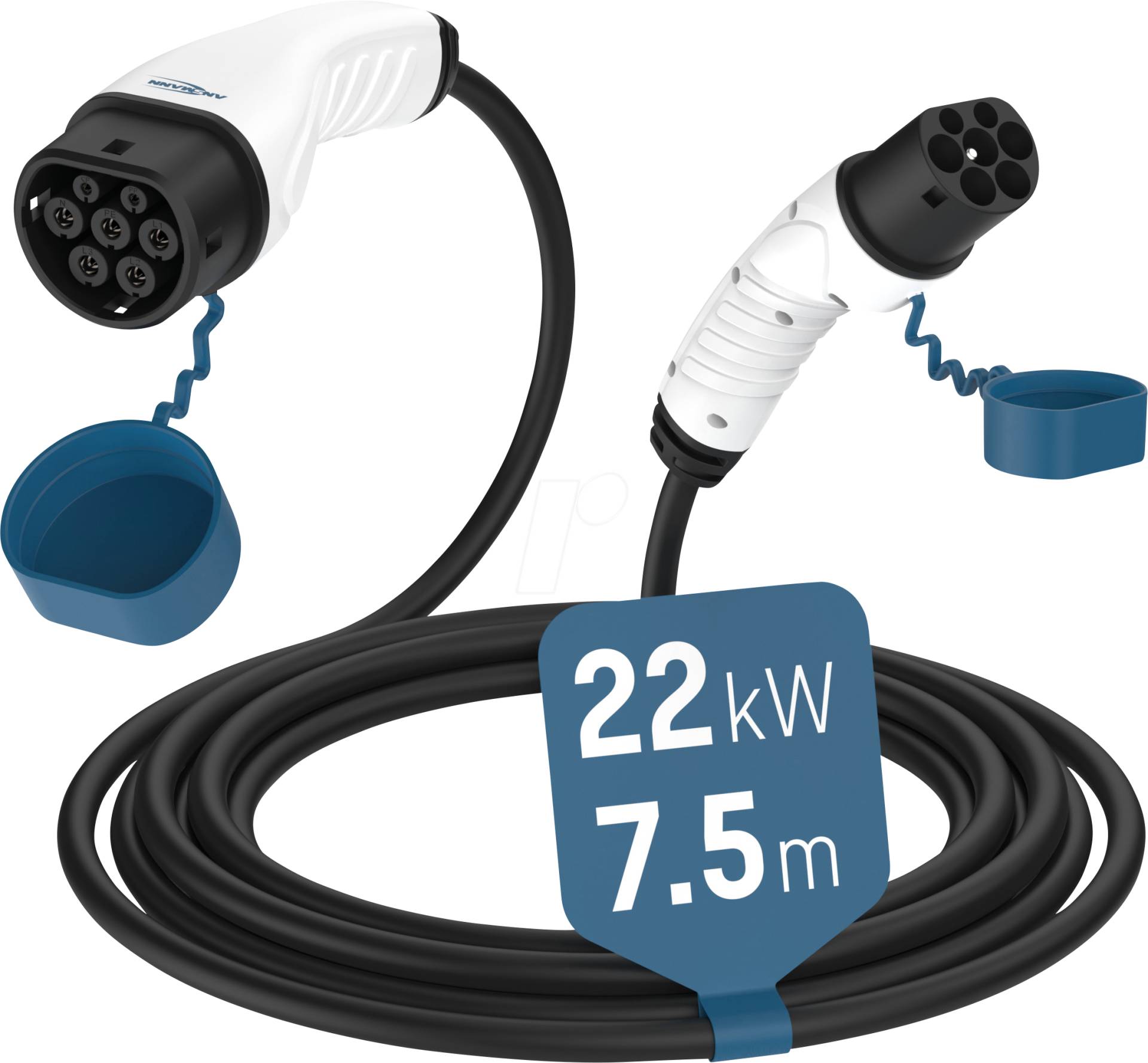 ANS 1900-0120 - Typ 2 Kabel, für E-Fahrzeuge, 22 kW, 32 A, 3 Phasen, 7,5 m, mit von Ansmann