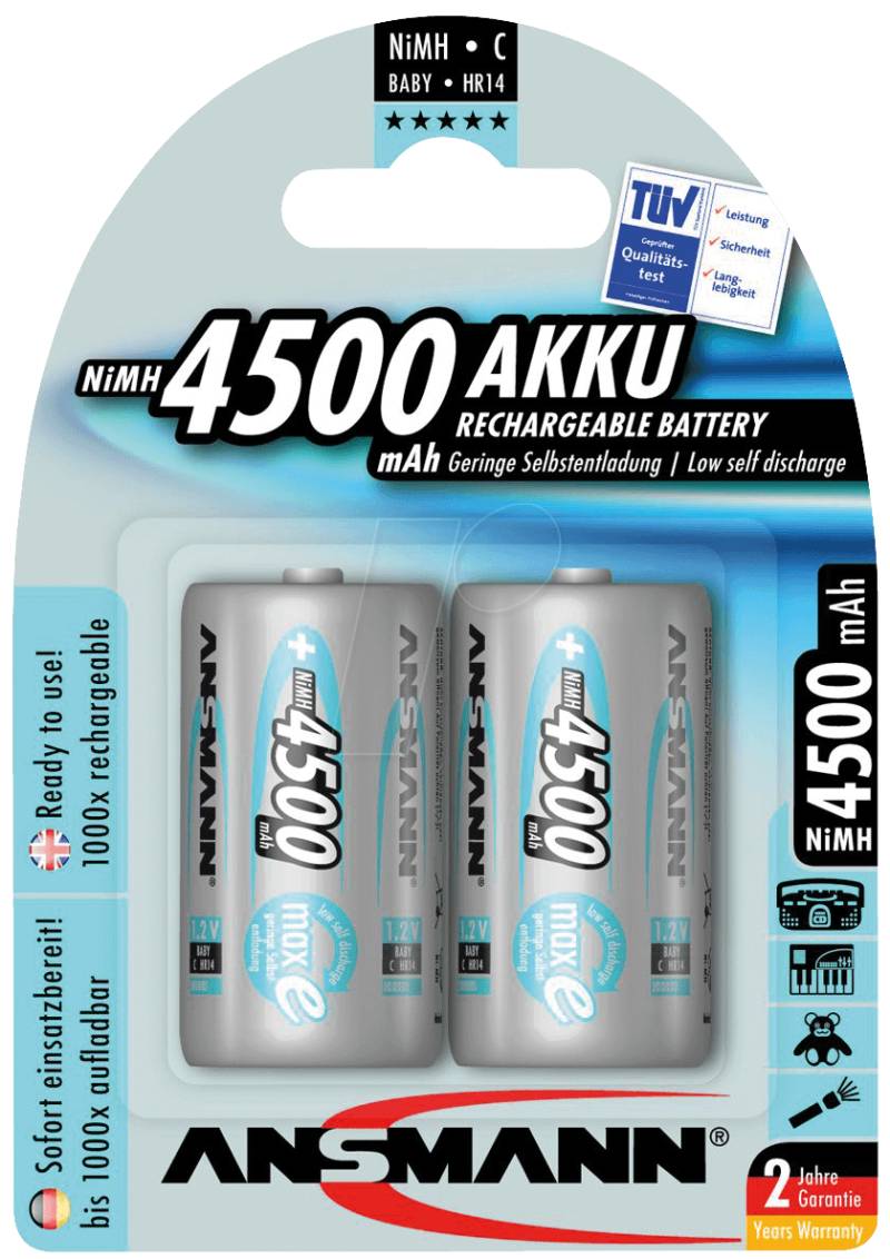 ANS MAXE 2XBABY - maxE, NiMh Akku, C (Baby), 4500 mAh, 2er-Pack von Ansmann