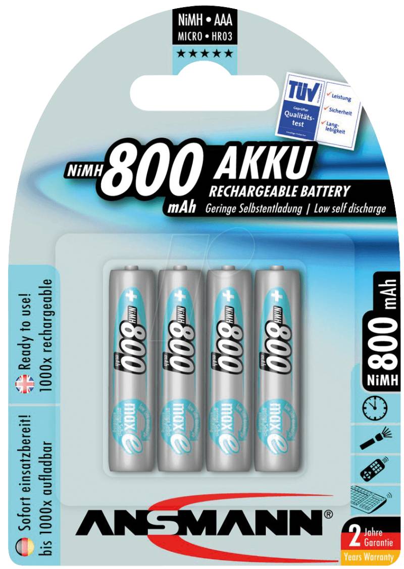 ANS MAXE 4XAAA - maxE, NiMh Akku, AAA (Micro), 800 mAh, 4er-Pack von Ansmann