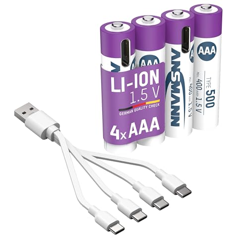 ANSMANN Akku Micro AAA Typ-C Anschluss Li-Ion 400mAh 1,5V, 4 Stück, wiederaufladbar, LED-Ladeanzeige, für Fernbedienung, Controller, Spielzeug, Funkgerät uvm ANSMANN Akku Micro AAA Typ-C Anschluss Li-Ion 400mAh 1,5V, 4 Stück, wiederaufladbar, LED-Ladeanzeige, für Fernbedienung, Controller, Spielzeug, Funkgerät uvm von Ansmann