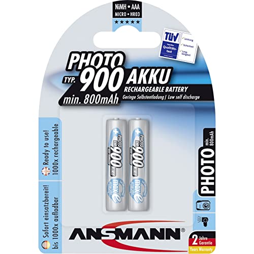 ANSMANN 5030512 NiMH MaxE AAA Micro 900 mAh 2er Pack Akkubatterie Photo, Geringe Selbstentladung von Ansmann