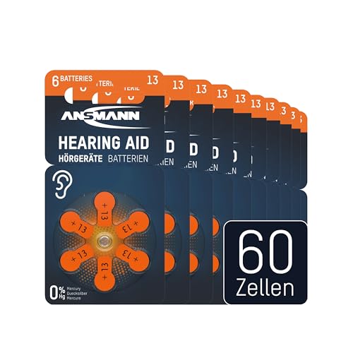 ANSMANN 60x Hörgerätebatterien PR48 orange - Typ 13 1,4 V Zink Luft Made in Germany - Batterie für Hörgeräte, Hörhilfen, Batterien für Hörgeräte, Typ 13 orange von Ansmann