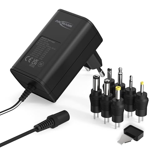 ANSMANN APS 300 Universal Stecker Netzteil 12V inkl. 7 verschiedende Adapter Stecker - Netzstecker bis max. 600mA - zur Stromversorgung vieler Elektrokleingeräte von 3-12 Volt regelbar von Ansmann