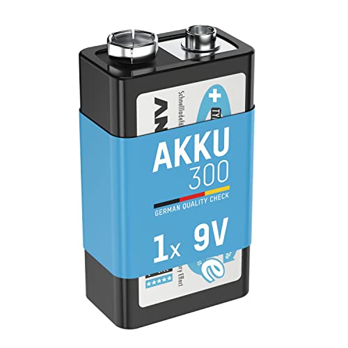 ANSMANN Akku 9V Block Typ 300mAh NiMH mit geringer Selbstentladung - Wiederaufladbare Batterien maxE mit hoher Kapazität - 9 Volt Batterie ideal für Messgerät Multimeter Spielzeug Fernbedienung uvm von Ansmann