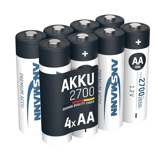 ANSMANN Akku AA 2700mAh NiMH 1,2V - Mignon AA Batterien wiederaufladbar, mit hoher Kapazität ideal für hohen Strombedarf wie Foto-Blitz, Taschenlampe, Controller (8 Stück) von Ansmann