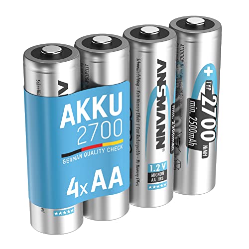 ANSMANN Akku AA 2700mAh NiMH 1,2V - Mignon AA Batterien wiederaufladbar, mit hoher Kapazität ideal für hohen Strombedarf wie Kamera, Foto-Blitz, Taschenlampe, Controller (4 Stück) von Ansmann