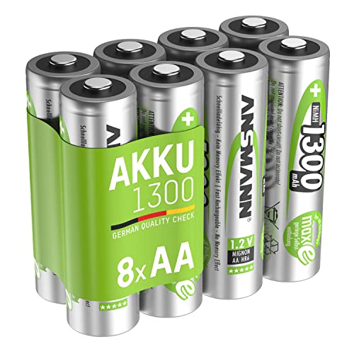 ANSMANN Akku AA Mignon 1300mAh 1,2V NiMH - wiederaufladbare Batterien AA Akkus maxE (geringe Selbstentladung & vorgeladen) ideal für Solarlampe (8 Stück) von Ansmann