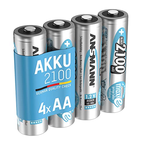 ANSMANN Akku AA Mignon 2100mAh 1,2V NiMH - wiederaufladbare Batterien AA Akkus maxE (geringe Selbstentladung & vorgeladen) ideal für Spielzeug, Funk-Tastatur/Maus, Wii & Xbox Controller (4 Stück) von Ansmann