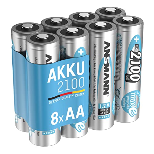 ANSMANN Akku AA Mignon 2100mAh 1,2V NiMH - wiederaufladbare Batterien AA Akkus maxE (geringe Selbstentladung & vorgeladen) ideal für Spielzeug, Funk-Tastatur/Maus, Wii & Xbox Controller (8 Stück) von Ansmann
