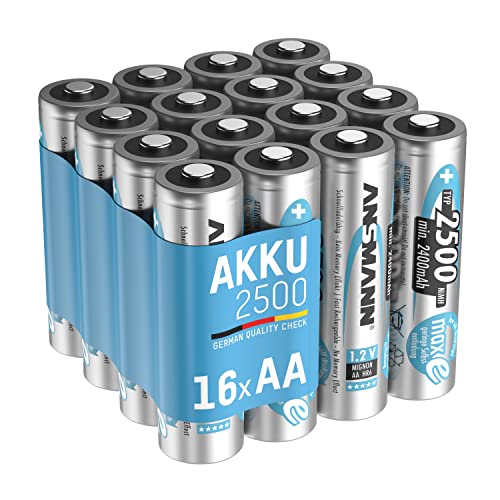 ANSMANN Akku AA Mignon 2500mAh 1,2V NiMH 16 Stück für Geräte mit hohem Stromverbrauch - Wiederaufladbare Batterien maxE - Akkus für Spielzeug, Taschenlampe, Contoller uvm - Rechargeable Battery von Ansmann