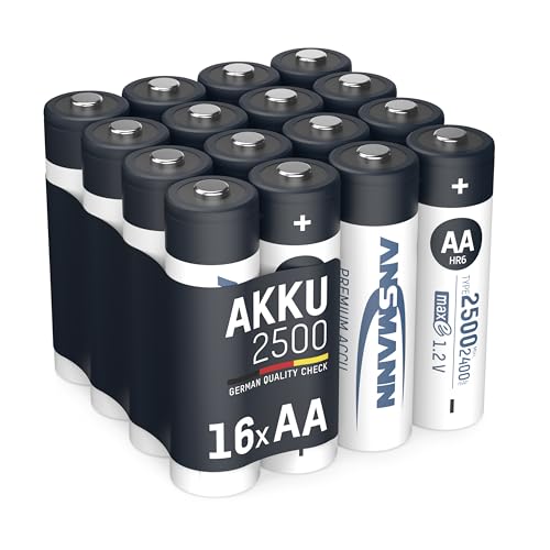 ANSMANN Akku Mignon AA 2400 mAh 1,2V NI-MH, 16 Stück, LR06, wiederaufladbar, geringe Selbstentladung, ideal für Taschenlampe, Controller, Blitzgeräte ANSMANN Akku Mignon AA 2400 mAh 1,2V NI-MH, 16 Stück, LR06, wiederaufladbar, geringe Selbstentladung, ideal für Taschenlampe, Controller, Blitzgeräte von Ansmann