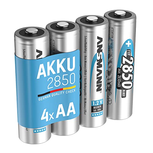 ANSMANN Akku AA Typ 2850mAh NiMH 1,2V - Mignon AA Batterien wiederaufladbar, mit hoher Kapazität ideal für hohen Strombedarf wie Controller, Foto-Blitz, Taschenlampe (4 Stück) von Ansmann