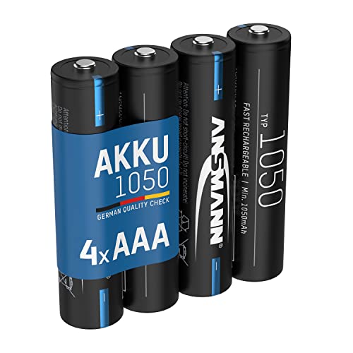 ANSMANN Akku AAA 1100mAh NiMH 1,2V - Micro AAA Batterien wiederaufladbar, hohe Kapazität ideal für hohen Strombedarf wie ferngesteuerte Fahrzeuge, Mikrofon, Elektronische Instrumente (4 Stück) von Ansmann