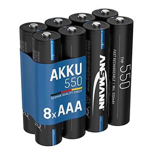 ANSMANN Akku AAA 550mAh NiMH 1,2V - Micro AAA Batterien wiederaufladbar mit geringer Selbstentladung ideal für Lichterkette, Stirnlampe, Wecker, Solarlampe, Thermometer, Fahrradlicht (8 Stück) von Ansmann
