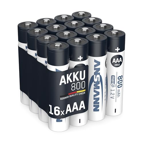 ANSMANN Akku AAA Micro 800mAh 1,2V NiMH 16 Stück für Geräte mit hohem Stromverbrauch - Wiederaufladbare Batterien maxE - Akkus für Spielzeug Taschenlampe Stirnlampe UVM - Rechargeable Batteries ANSMANN Akku AAA Micro 800mAh 1,2V NiMH 16 Stück für Geräte mit hohem Stromverbrauch - Wiederaufladbare Batterien maxE - Akkus für Spielzeug Taschenlampe Stirnlampe UVM - Rechargeable Batteries von Ansmann