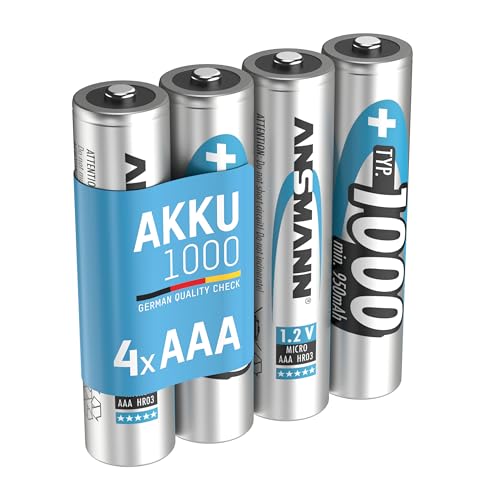 ANSMANN Akku AAA Micro Typ 1000mAh - 1,2V - Leistungsstarke NiMH AAA Akkus für Geräte mit hohem Stromverbrauch - Akku Batterien AAA ideal für Phone & Kamera - Accu AAA - 4 Stück von Ansmann
