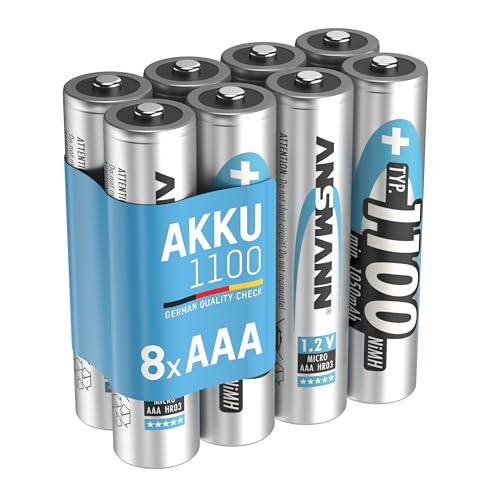 ANSMANN Akku AAA Micro Typ 1000mAh - 1.2V - NiMH Akku Batterien AAA für Geräte mit hohem Stromverbrauch - ideal für Kamera, Blitz, LED Taschenlampe - 8 Stück von Ansmann